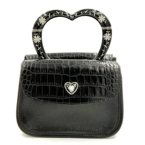 Brighton Black Corazon Handbag Purse Heart Handle Leather Croc Embossed